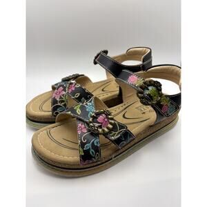 L'Artiste x Jane & Coco Leather Sandals Gabriola Black Multi